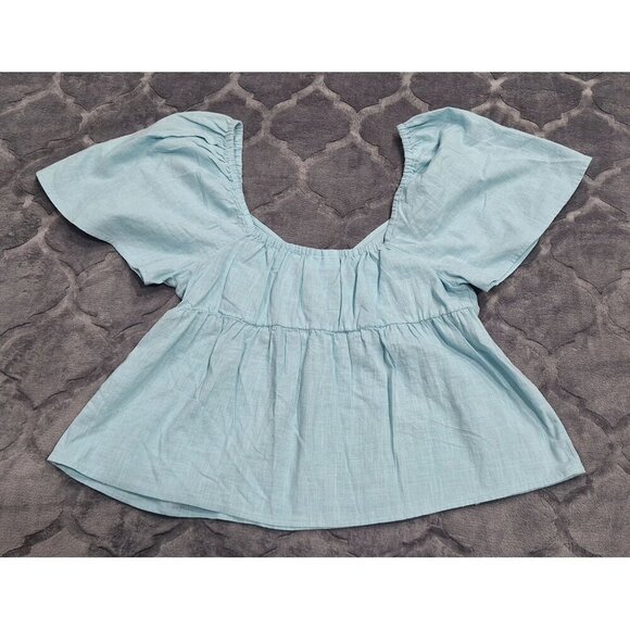 NWOT Abound Light Blue Peasant Style Cotton Blouse w/Puff Sleeves-Sz. M - Picture 2 of 4